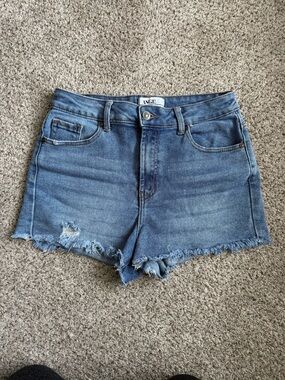 Angel Distressed Raw Hem Denim Shorts - Medium Blue